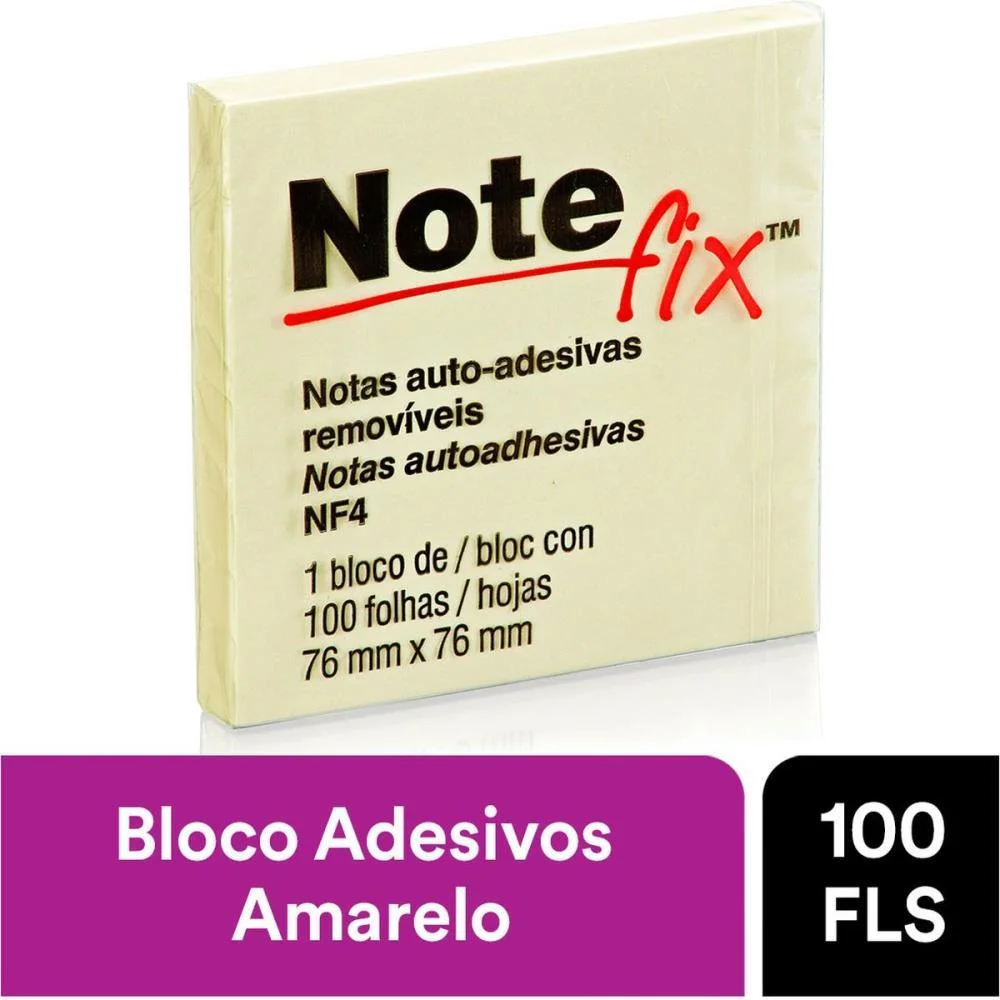 Bloco De Recado Autoadesivo Notefix 100F. 76Mmx76Mm Amarel 3M - imagem 4