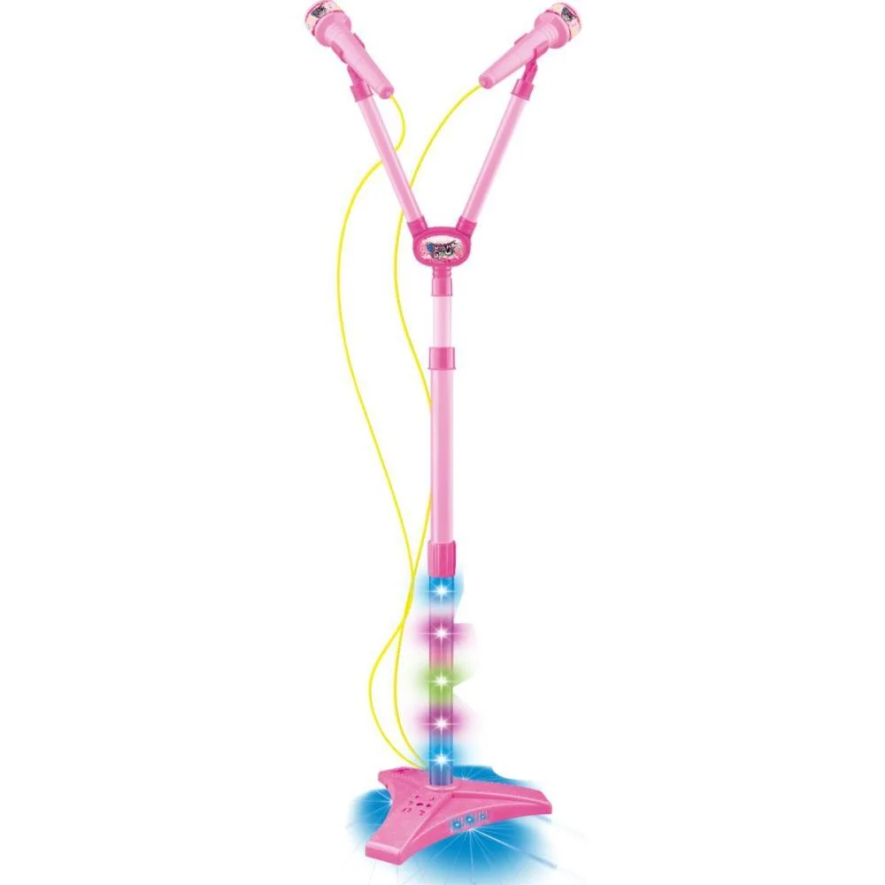Instrumento Musical Microfone Duplo Pedestal Rosa Dm Toys - imagem 4