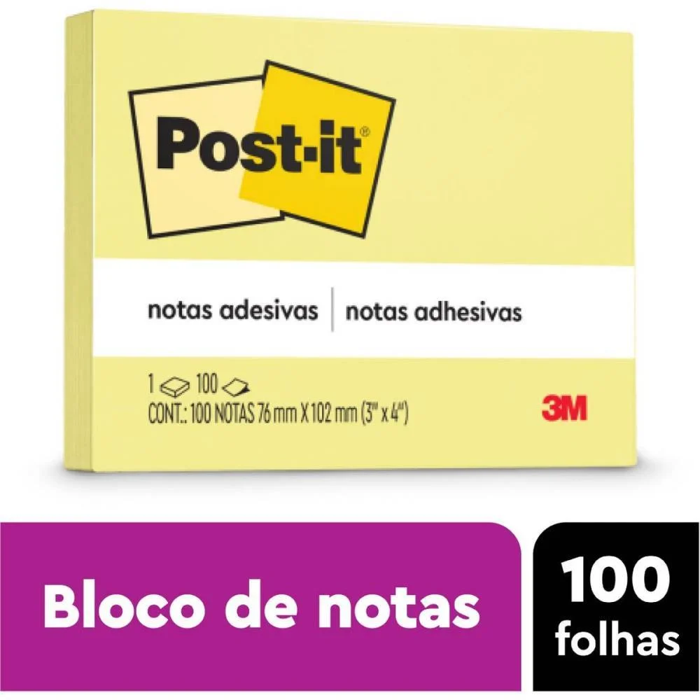Bloco De Recado Post-It 657 Amarelo 76X102Mm C/100Fls 3M - imagem 6