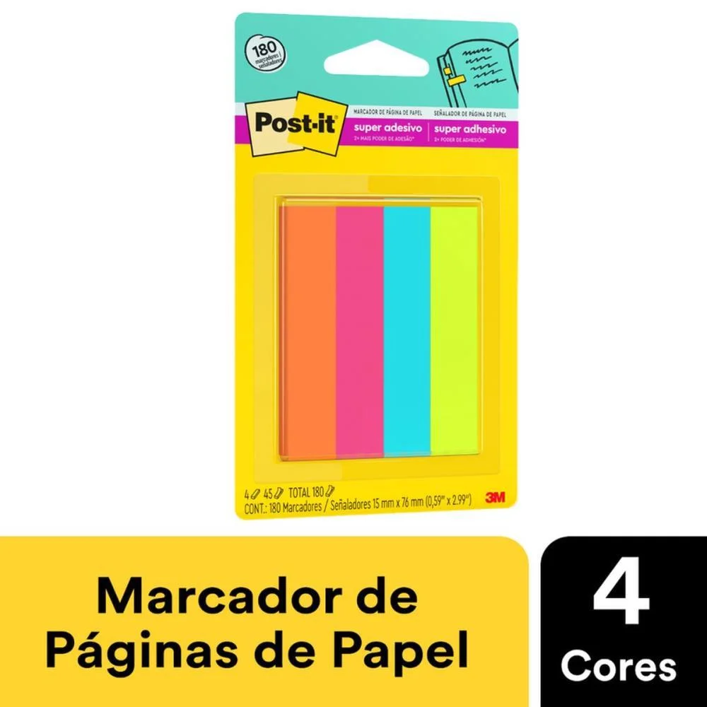 Bloco Marcador Pagina Adesivo Flags 4 Cores Papel 180F. 3M - imagem 4