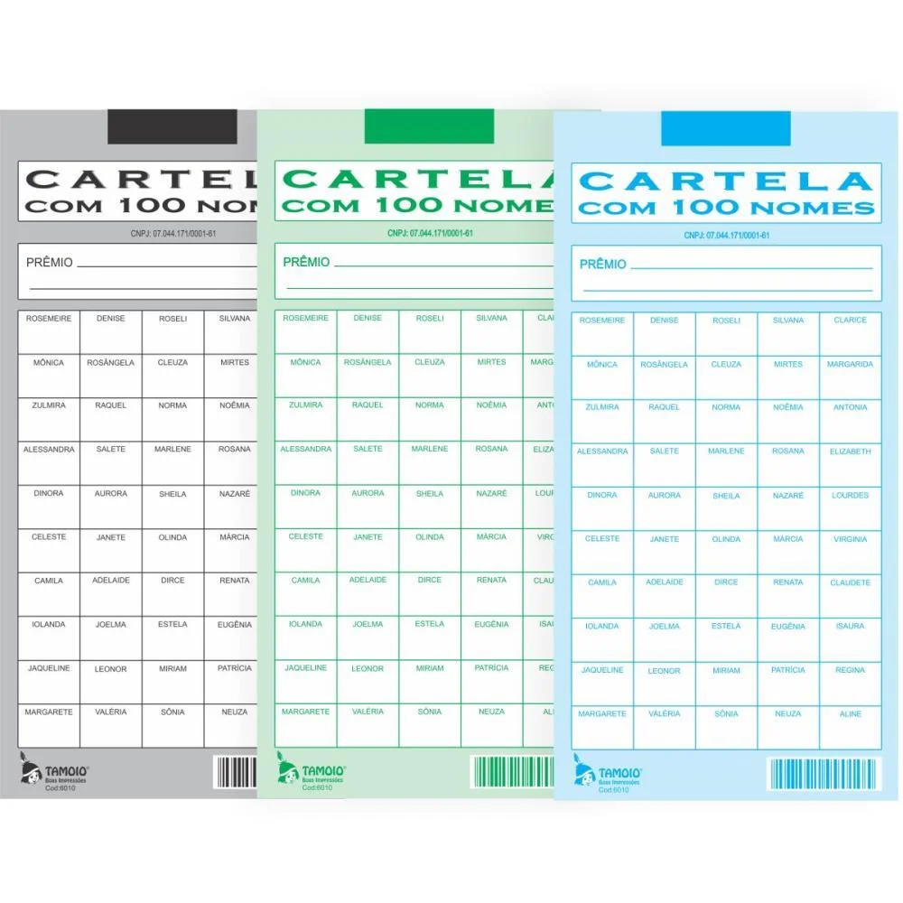 Cartela De Rifa C/100 Nomes Pct.c/50 Cartelas Tamoio (Pacote) - imagem 2