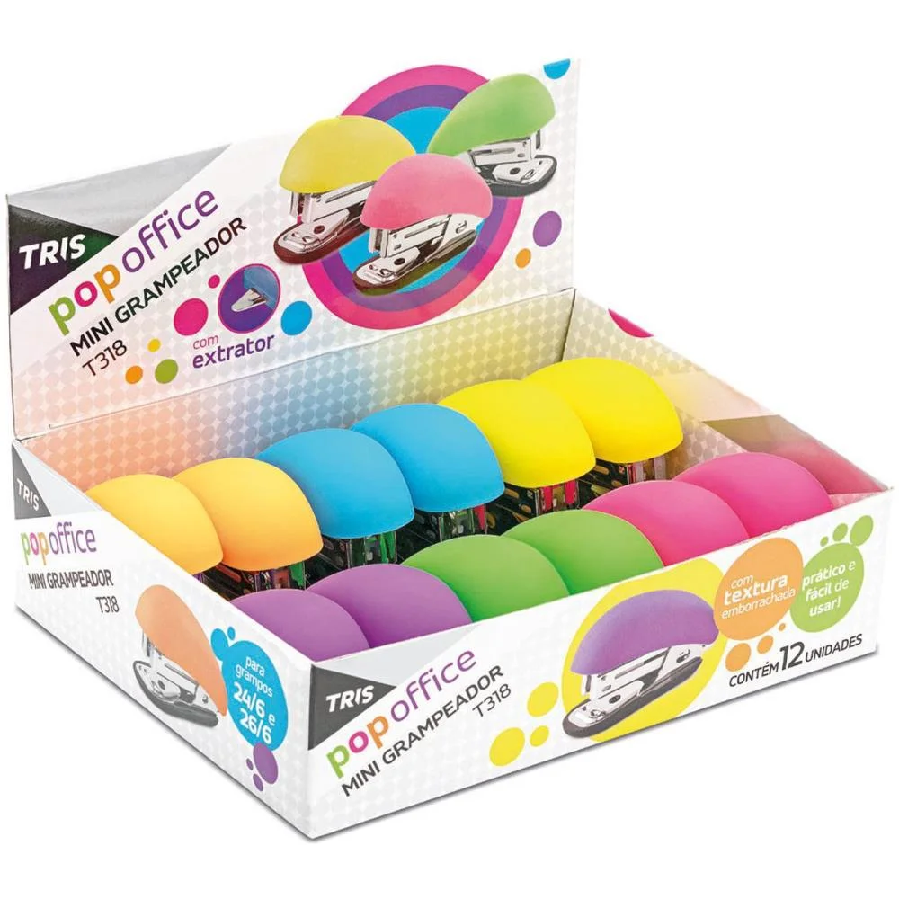 Grampeador Mini P/12Fls Tris T318 Color 26/6 Summit C/ 12 Unidades - imagem 2