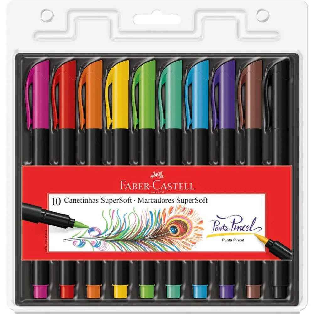 Caneta Hidrografica Supersoft Brush 10Cores Faber-Castell (Cx.c/06) - imagem 2