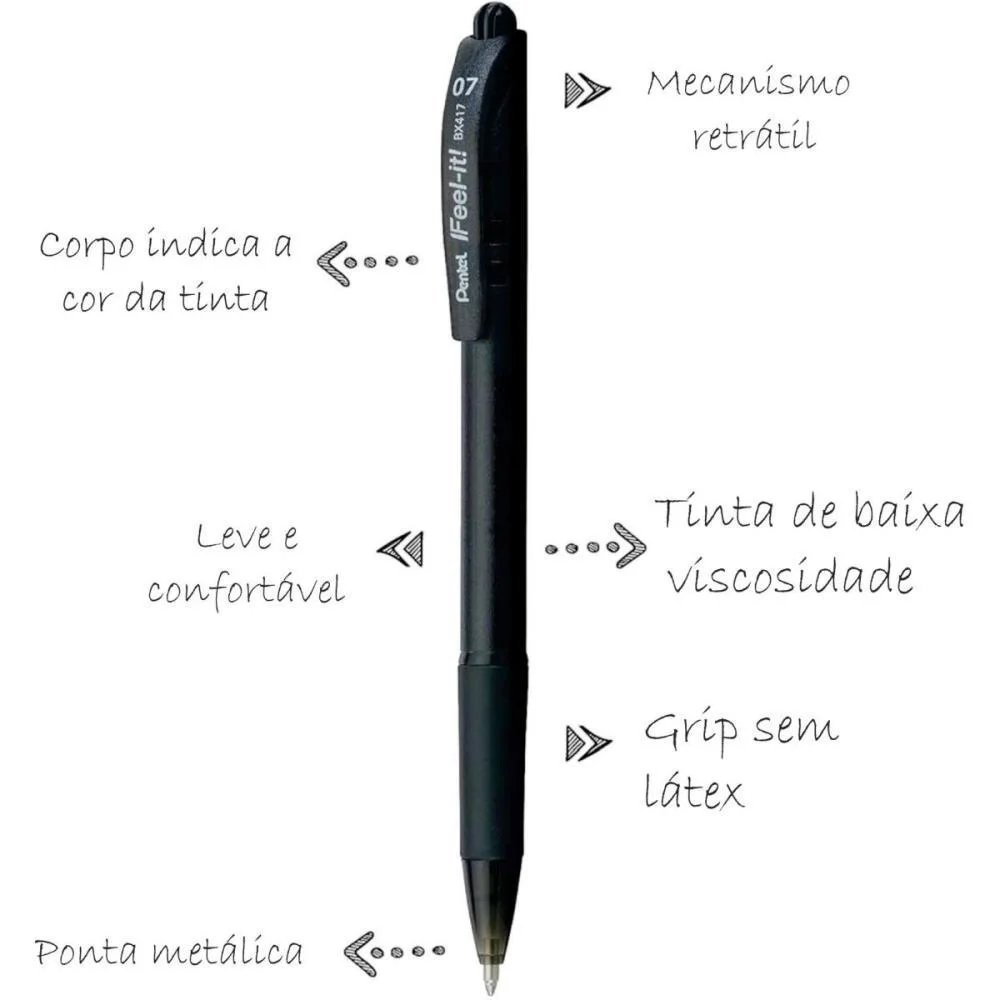Caneta Esferografica Feel It 0,7Mm Preta Pentel (Cx.c/12) - imagem 4