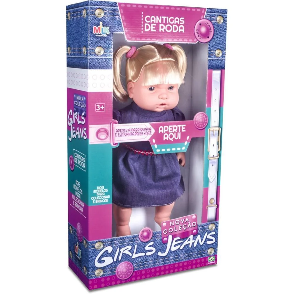Boneca Com Mecanismo Girls Jeans 43Cm Cantigas Milk - imagem 3