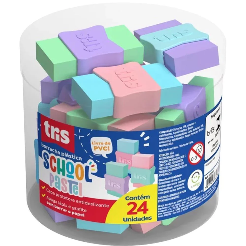 Borracha Colorida Tris School Pastel Sortidas Summit C/ 24 Unidades - imagem 3