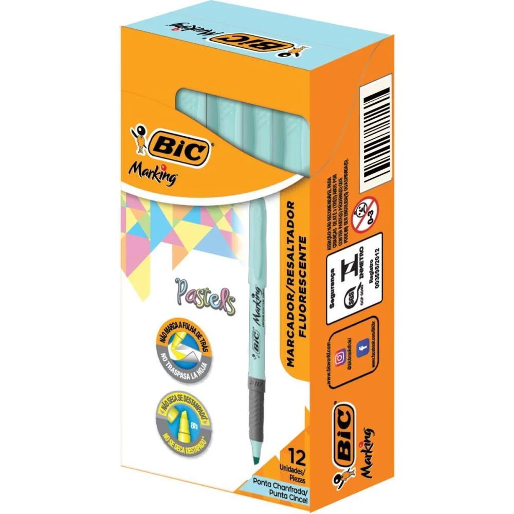 Caneta Marca Texto Marking Azul Pastel Bic (Cx.c/12) - imagem 2