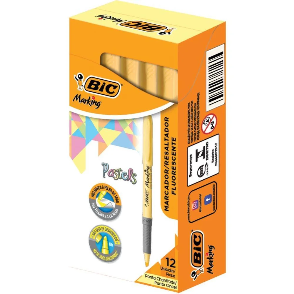 Caneta Marca Texto Marking Amarelo Pastel Bic (Cx.c/12) - imagem 3