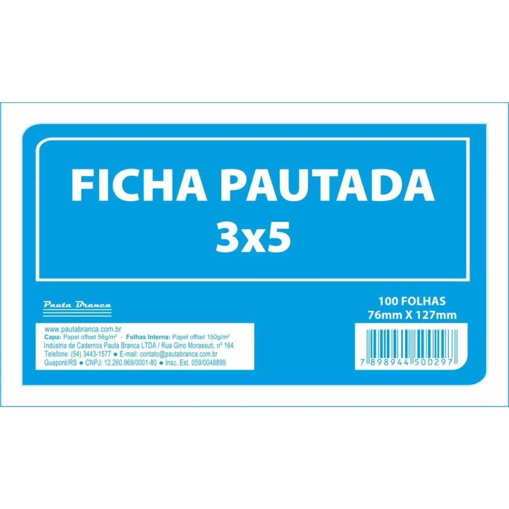 Ficha Pautada 3X5 7,6X12,7Cm 100Fls. Pauta Branca (Pacote) - imagem 3