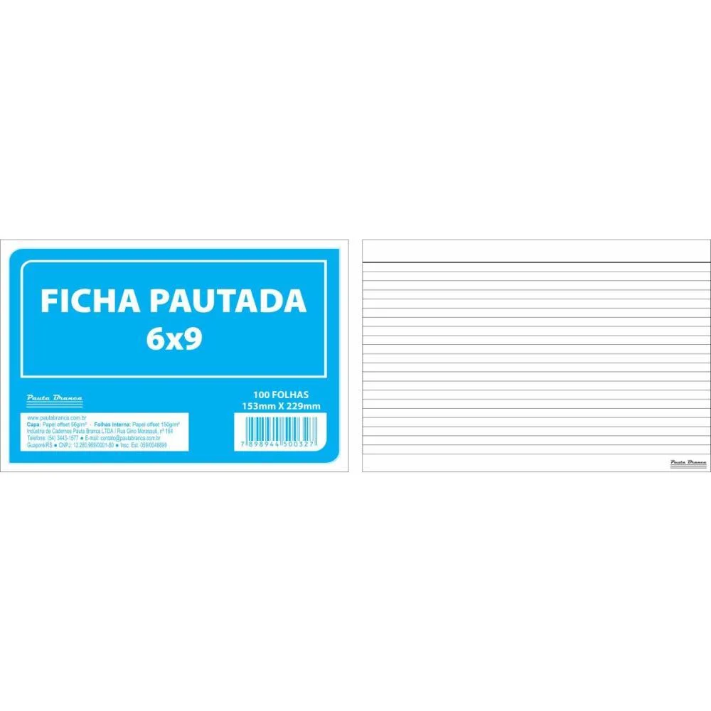 Ficha Pautada 6X9 22,8X15,2Cm 100Fls. Pauta Branca (Pacote) - imagem 2