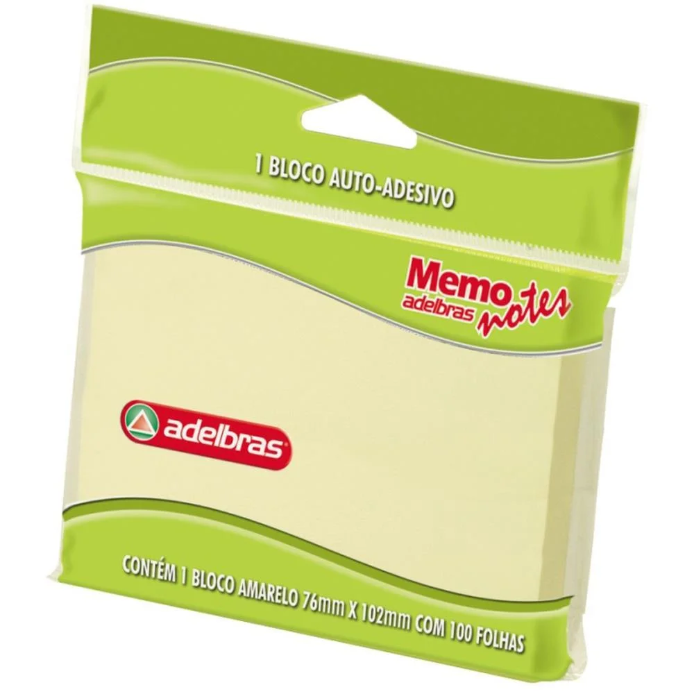 Bloco De Recado Autoadesivo Memonote Amarelo 76X102 100Fls Adelbras - imagem 2