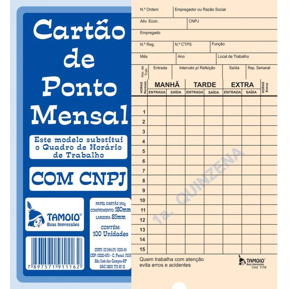 Impresso Cartao De Ponto Palha Henry C/Cnpj Tamoio C/ 100 Unidades - imagem 3
