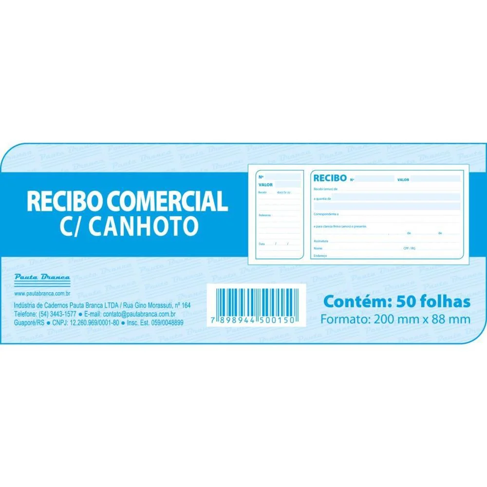 Impresso Recibo Comercial C/Canhoto 50F 200X88 Pauta Branca (Pct.c/20) - imagem 3