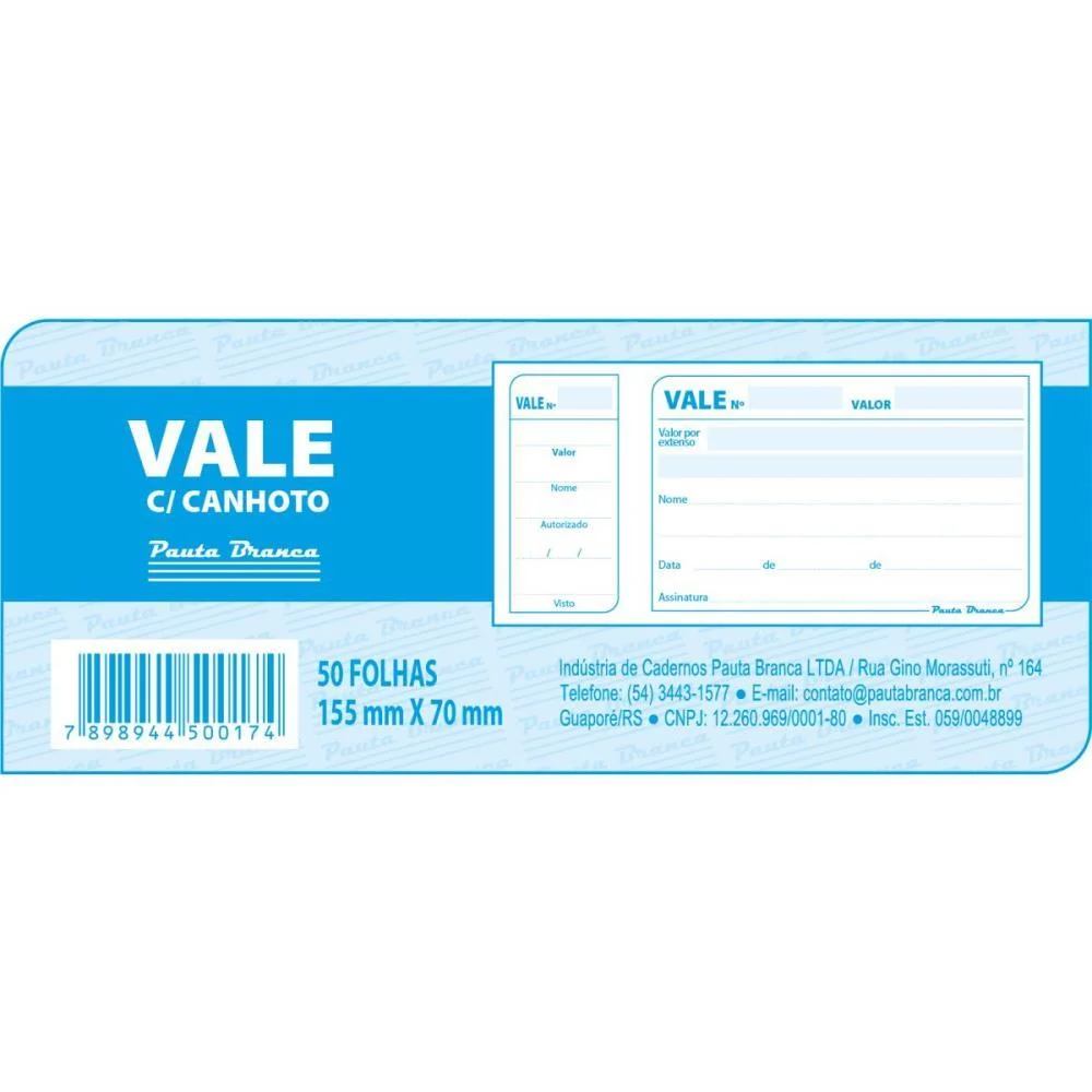 Impresso Vale 50Fls C/Canhoto 155X70Mm Pauta Branca (Pct.c/20) - imagem 3