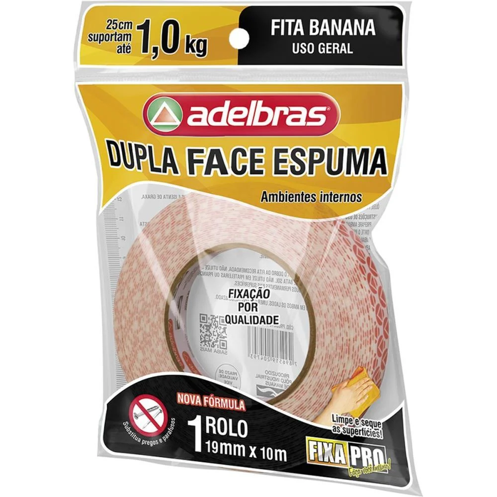 Fita Dupla Face Fixa Pro Espuma 19Mmx10M Adelbras - imagem 2