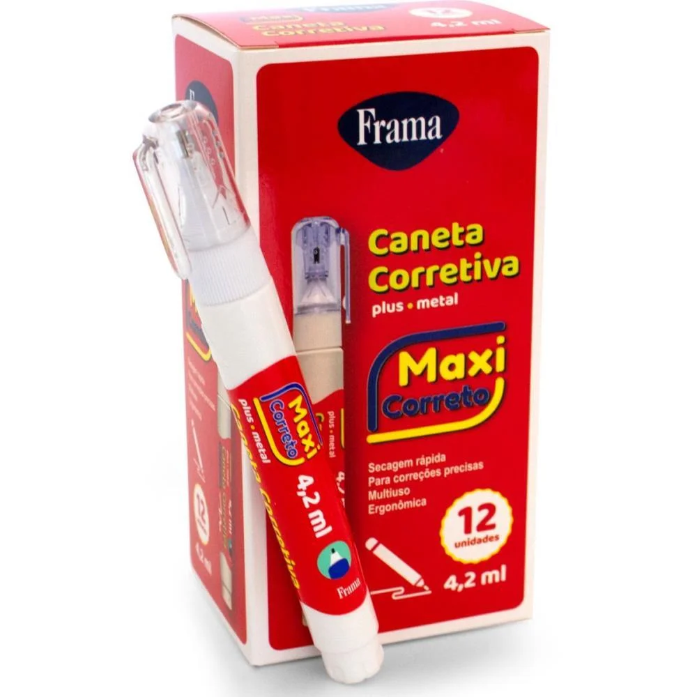 Caneta Corretiva 4,2Ml Plus Metal Frama C/ 12 Unidades - imagem 3