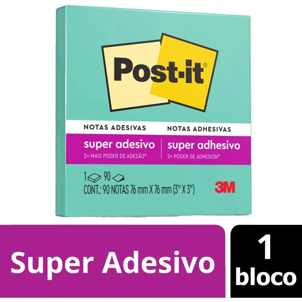 Bloco De Recado Post-It 76X76Mm Azul Aqua 90Fls. 3M - imagem 3