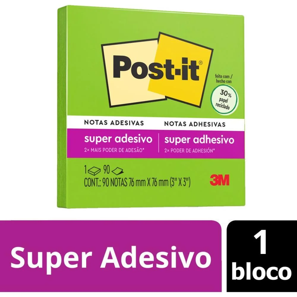 Bloco De Recado Post-It 76X76Mm Verde Limeade 90Fls. 3M - imagem 3