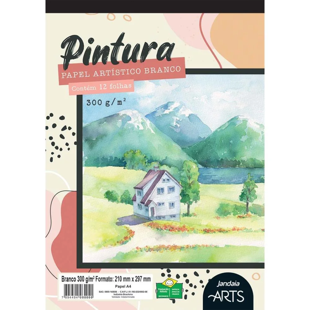 Bloco Para Educacao Artistica Arts Pintura A4 300G. 12Fls. Jandaia - imagem 3