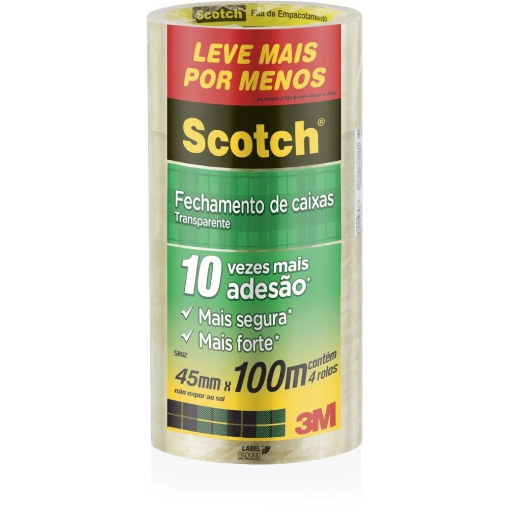 Fita Para Empacotamento Scotch 5802 45Mmx100M Transp. 3M (Pct.c/04) - imagem 2