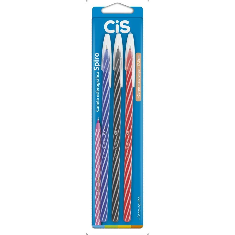 Caneta Esferografica Cis Spiro 0,7Mm Az/Pt/Vm C/3 Sertic (Blister) - imagem 2