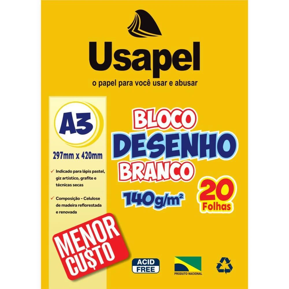 Bloco Tecnico Sem Margem Usapel Desenho A3 140G 20Fl Br Filiperson (Pct.c/05) - imagem 3