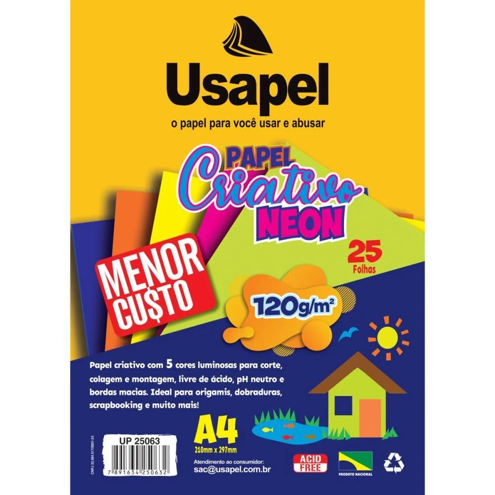 Bloco Para Educacao Artistica Usapel Neon 5Cor. A4 120G 25Fl Filiperson (Pacote) - imagem 2