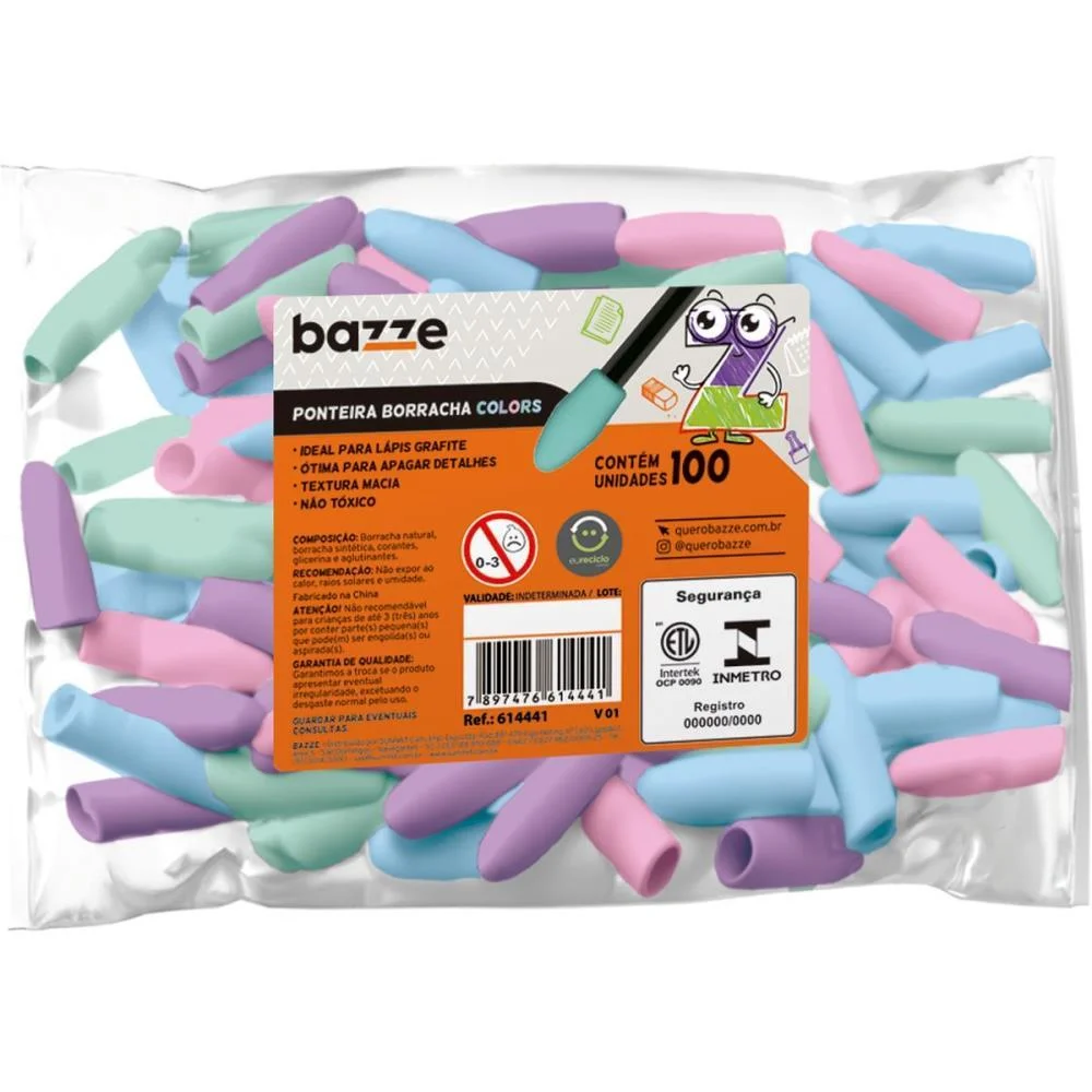 Borracha Ponteira Bazze Cores Pastel Summit C/ 100 Unidades - imagem 3