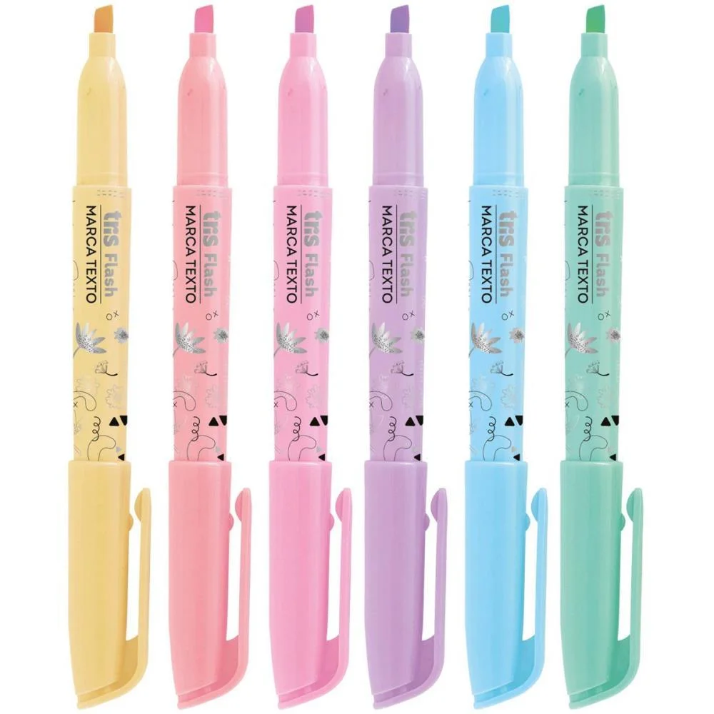 Caneta Marca Texto Tris Flash 6 Cores Pastel Summit (Pote-24) - imagem 3