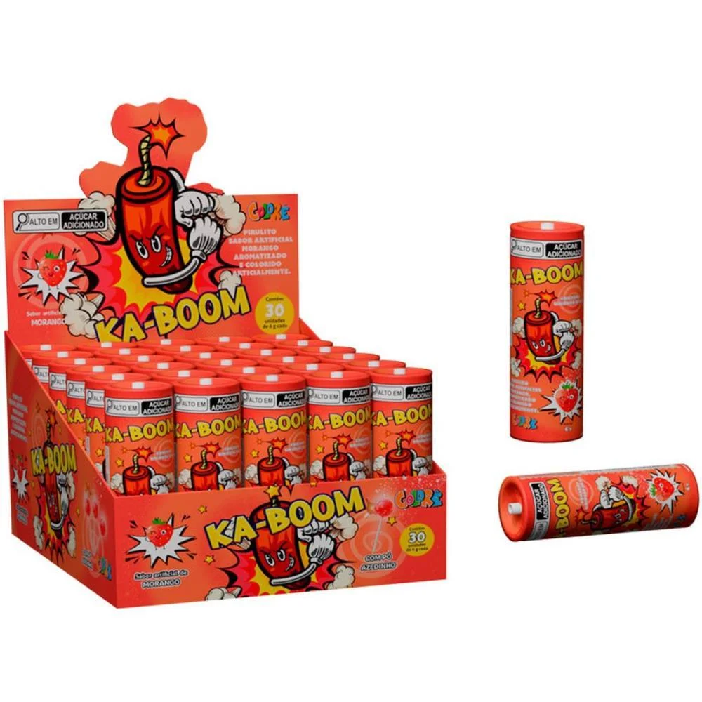 Doce Ka-Boom Pirulito Morango Colore C/ 30 Unidades - imagem 2