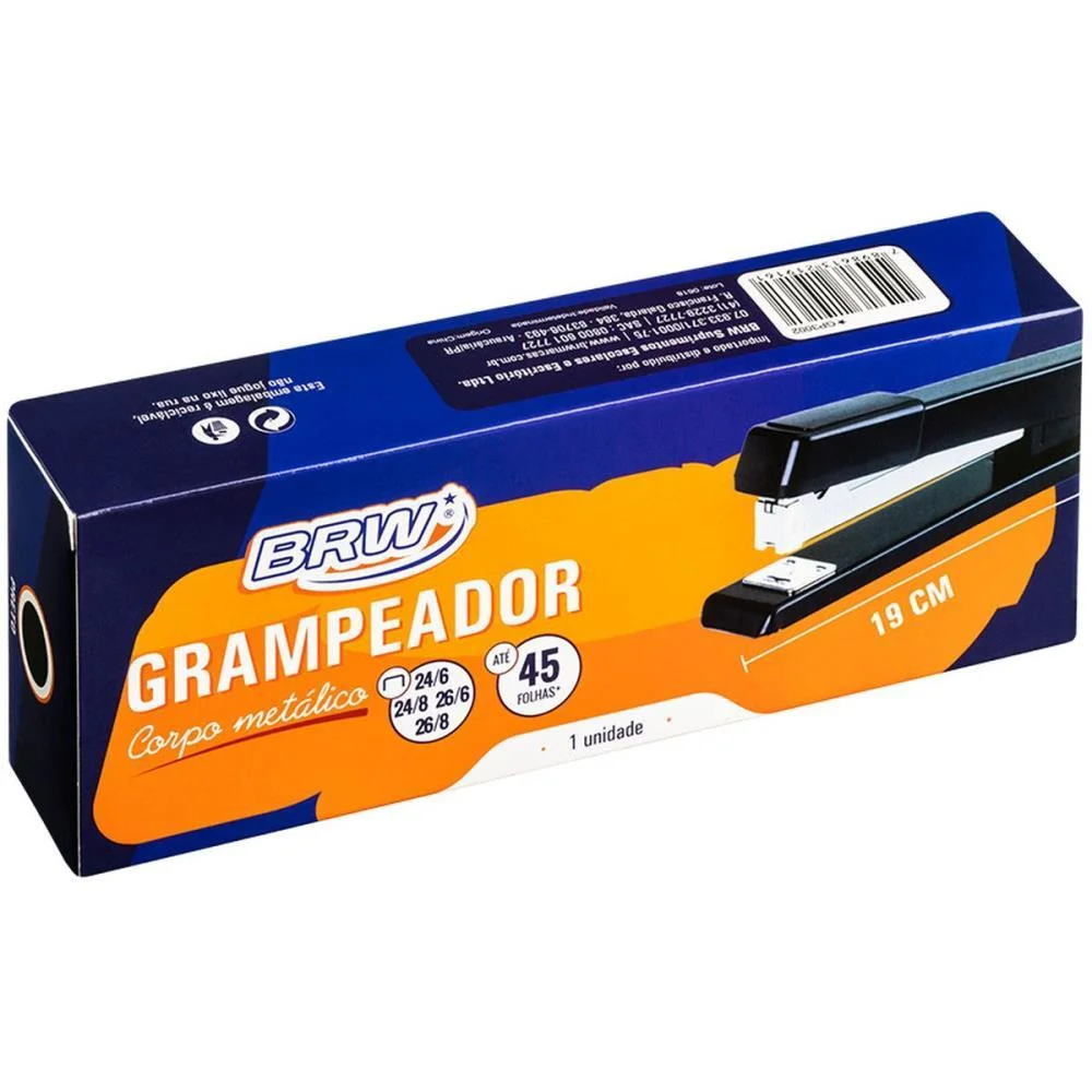 Grampeador Metal P/45Fls 26/6 19Cm Preto Brw - imagem 3