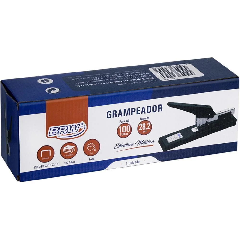 Grampeador Metal P/100Fls 23/13 28Cm Preto Brw - imagem 3