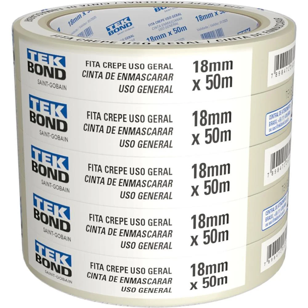 Fita Crepe Branca 18Mmx50M. Tekbond (Pct.c/05) - imagem 2