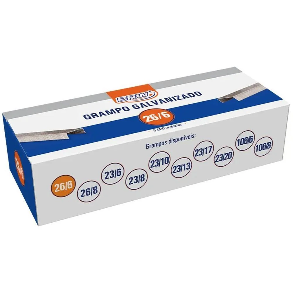 Grampo Para Grampeador 26/6 Galvanizado 5000 Grampos Brw (Caixa) - imagem 3