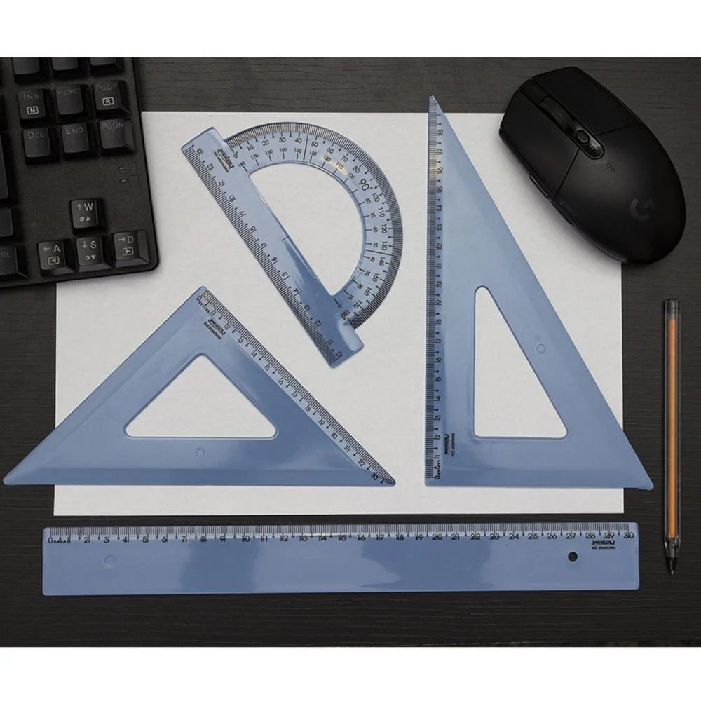 Conjunto Para Desenho Reg30Cm+Esq60+Tra180+Tra360 Az Maxcril (Blister) - imagem 4