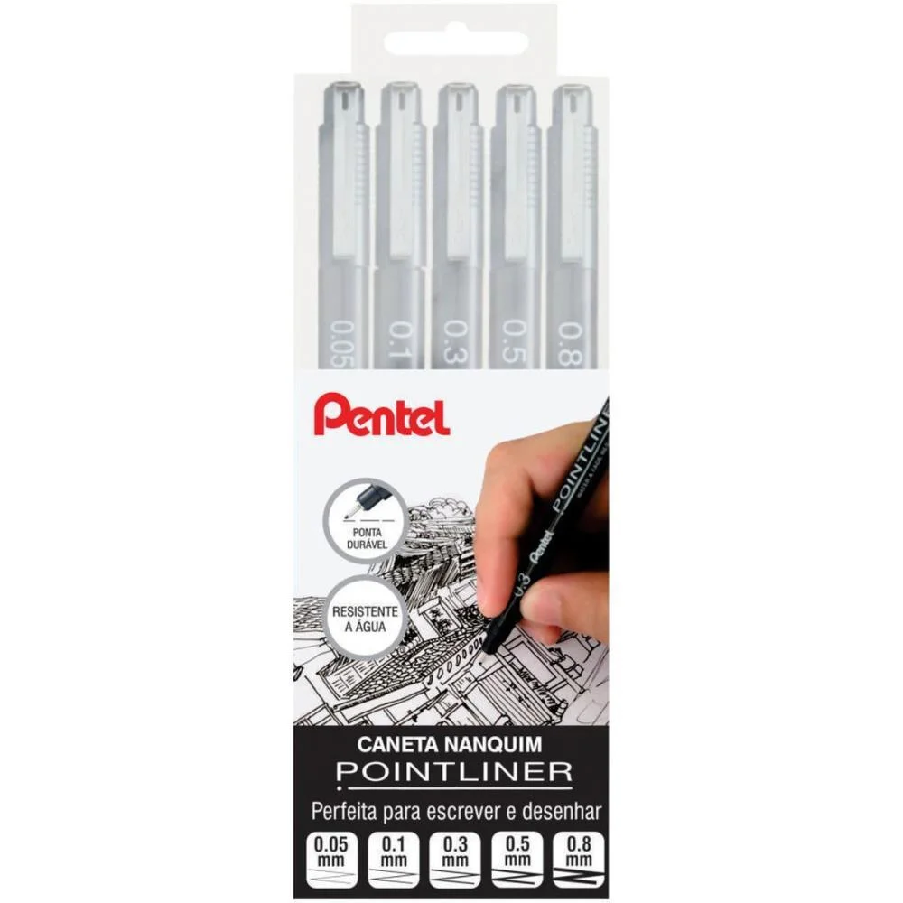 Caneta Nanquim Tecnica Preta C/5 Pontas Pentel (Estojo) - imagem 3