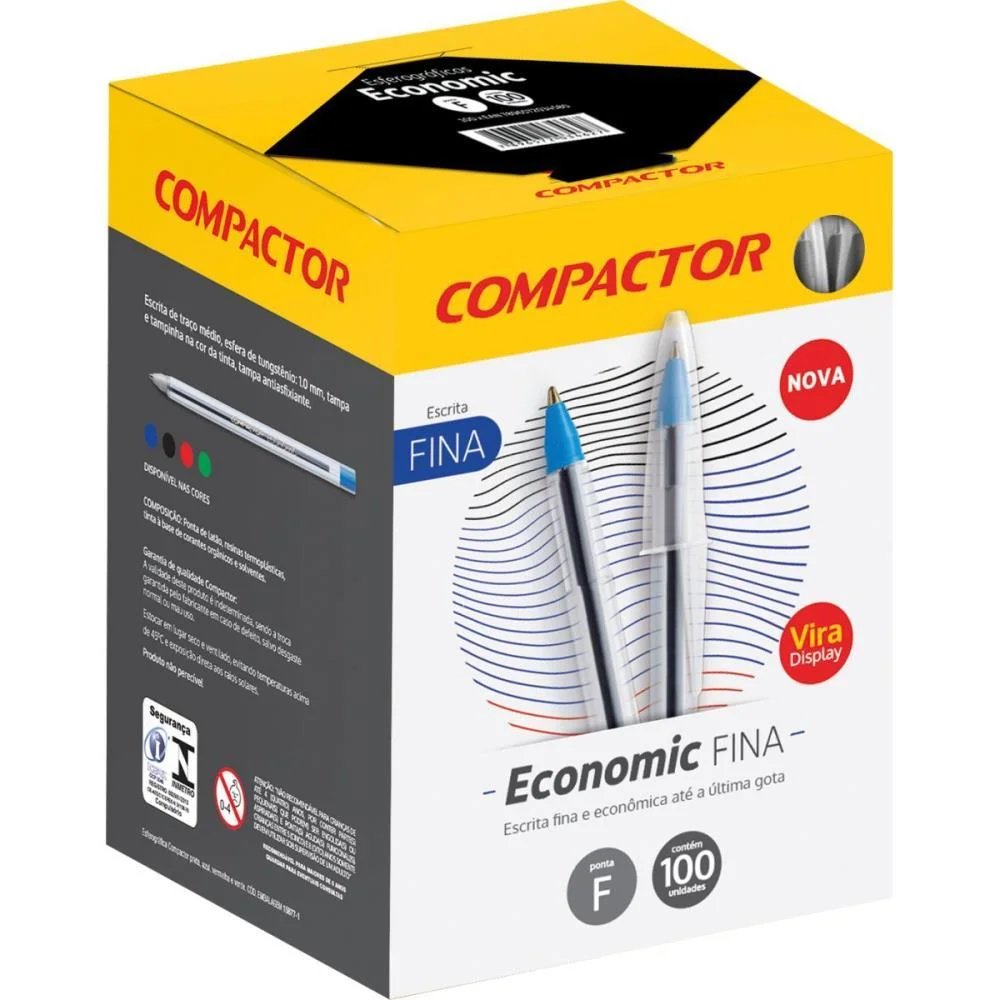 Caneta Esferografica Economic Fina Preta Compactor (Cx.c/100) - imagem 2