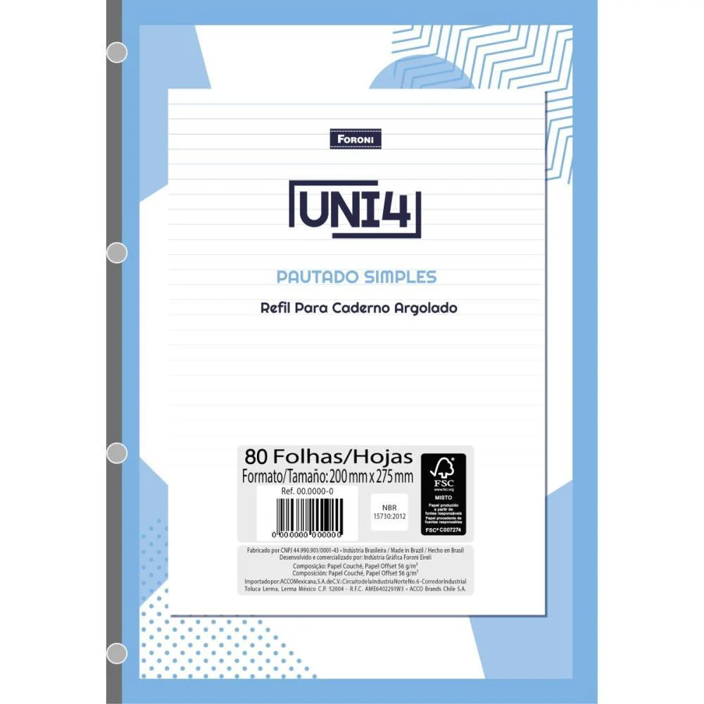 Bloco Para Fichario Universit. Uni 4 Branco 80Fls. Foroni (Pct.c/05) - imagem 2