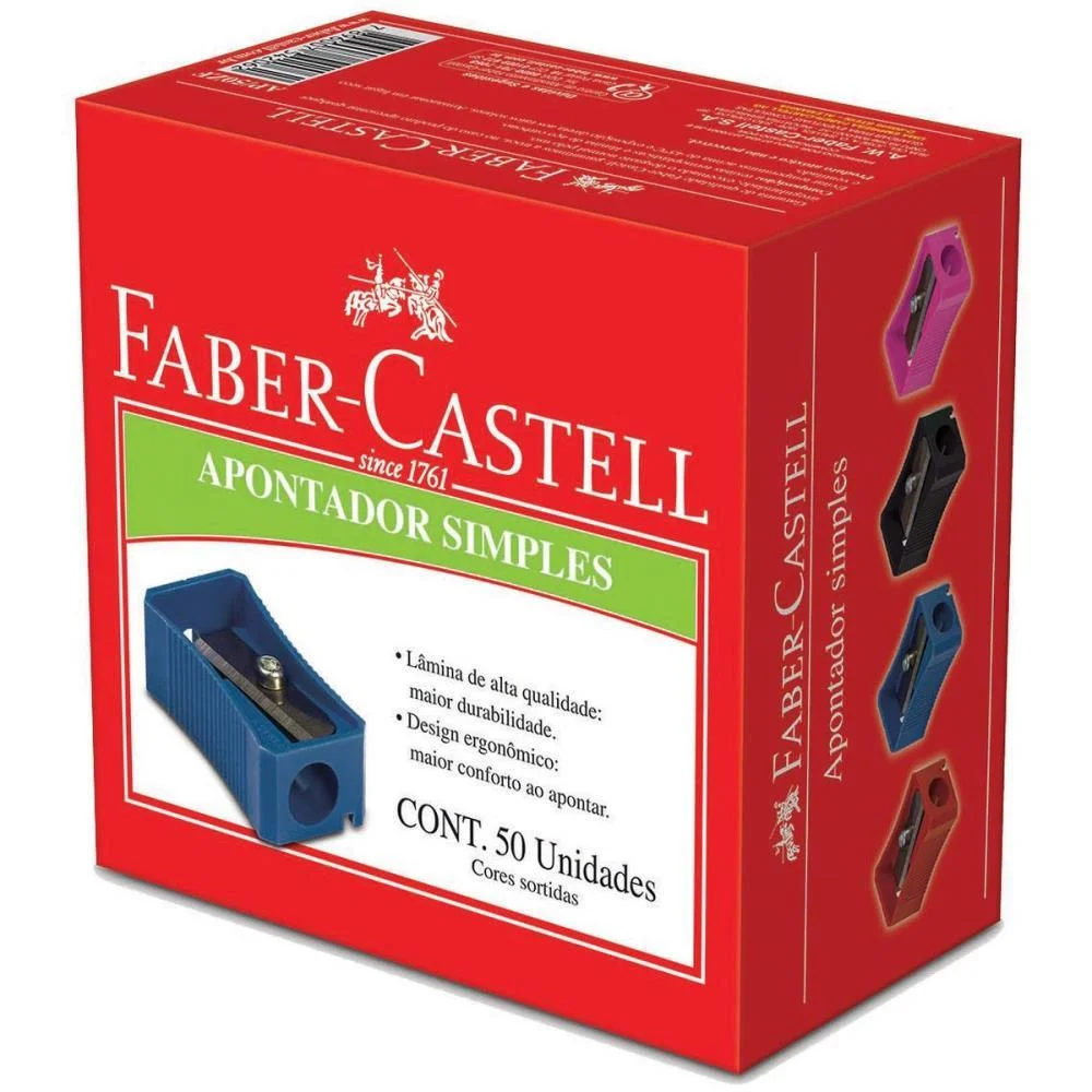 Apontador Sem Deposito Classico Cores Sortidas Faber-Castell 50 Unidades